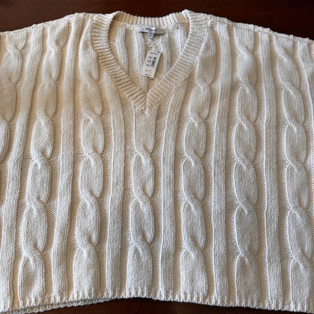 Madewell NWT size XXL V-neck cableknit chunky oversized cream sweater - Picture 7 of 16
